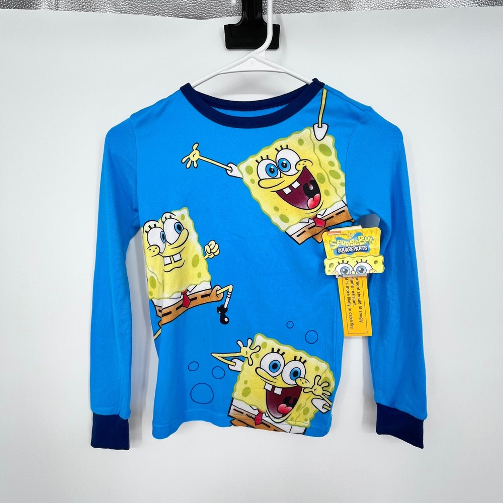 SpongeBob SquarePants Pajama Set Boys Size 10 Blue Cartoon Sleepwear Comfy NEW